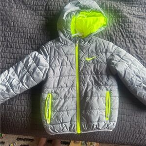 Nike Kids Puffer Jacket in Gray and Neon Green